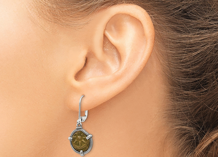 Ancient Coins Sterling Silver and Bronze Antiqued Widow's Mite Coin Leverback Dangle Earrings with a Certificate of Auth