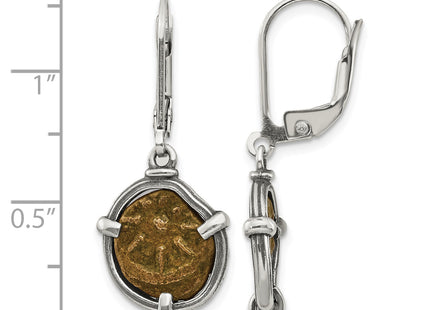 Ancient Coins Sterling Silver and Bronze Antiqued Widow's Mite Coin Leverback Dangle Earrings with a Certificate of Auth