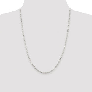 Sterling Silver Rhodium-plated Diamond-cut Long Link Cable Chain (Style QAR080R-24)