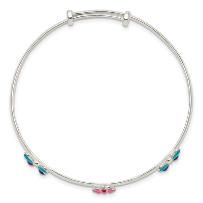 Sterling Silver Enameled Flower & Butterfly Adjustable Children's Bangle