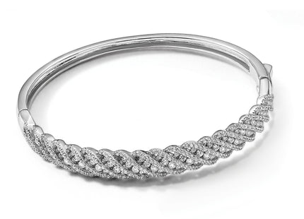 Sterling Shimmer Sterling Silver Rhodium-plated 349 Stone CZ Hinged Bangle Bracelet