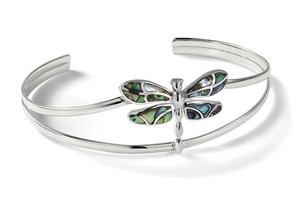 Sterling Silver Abalone Dragonfly Bangle Bracelet