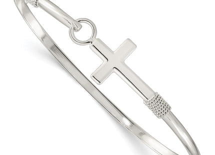 Sterling Silver Polished Cross Bangle (Style QB1249)