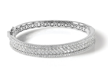 Sterling Shimmer Sterling Silver Rhodium-plated 215 Stone Pav CZ Hinged Bangle Bracelet