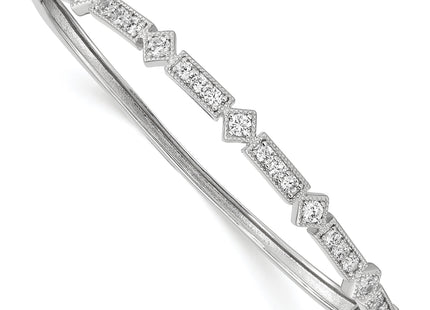 Sterling Shimmer Sterling Silver Rhodium-plated 25 Stone CZ Hinged Bangle Bracelet