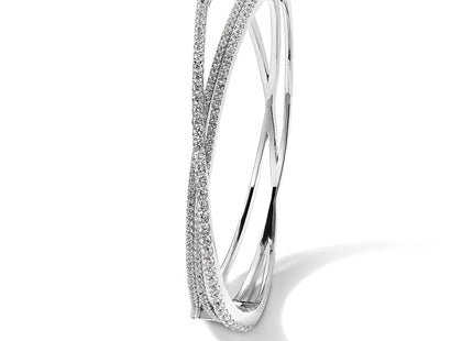 Sterling Shimmer Sterling Silver Rhodium-plated 177 Stone CZ Hinged Criss Cross Bangle Bracelet