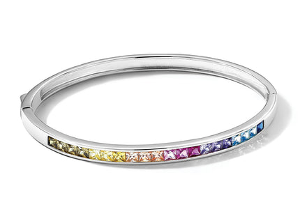 Prizma Sterling Silver Rhodium-plated Channel-Set Colorful CZ Hinged Bangle