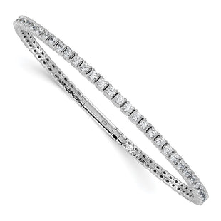 Sterling Silver Rhodium-plated CZ 8in Flexible Bangle Bracelet (Style QB1363-8)
