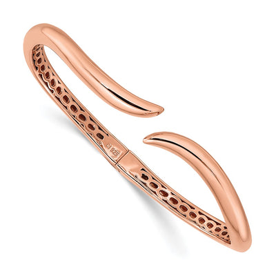 Sterling Silver Rose-tone Polished Wavy Hinged Bangle