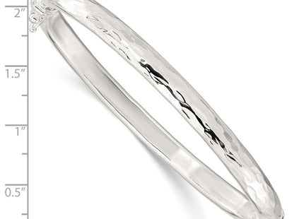 Sterling Silver Polished & Textured Hinged Bangle (Style QB1418)