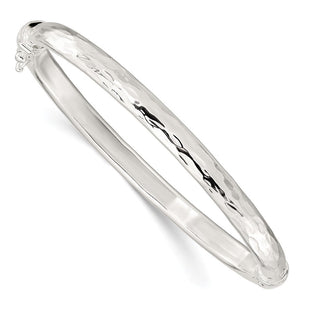 Sterling Silver Polished & Textured Hinged Bangle (Style QB1418)