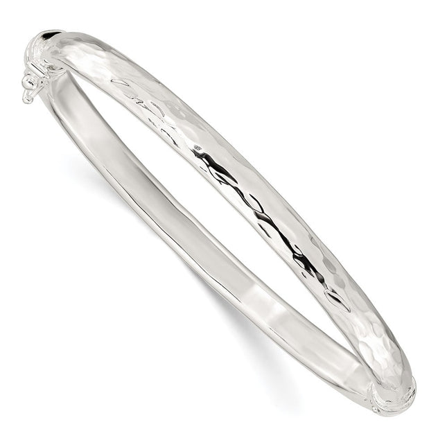 Sterling Silver Polished & Textured Hinged Bangle