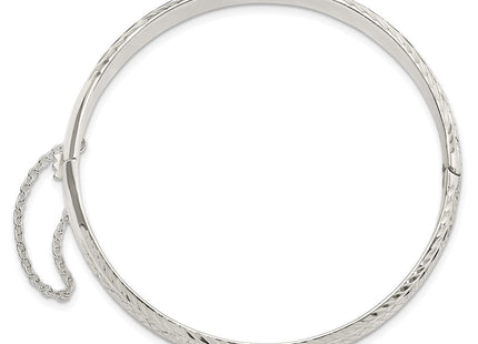 Sterling Silver Polished and D/C Hinged Bangle (Style QB1426)