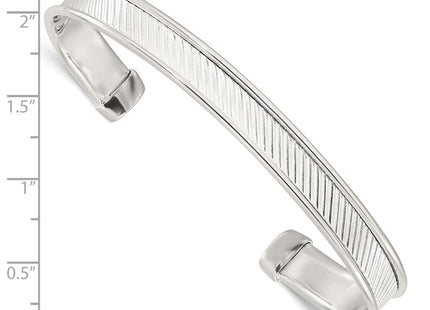 Sterling Silver Polished Textured Cuff Bangle Bracelet