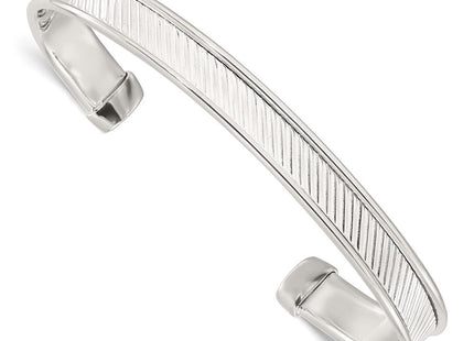Sterling Silver Polished Textured Cuff Bangle Bracelet