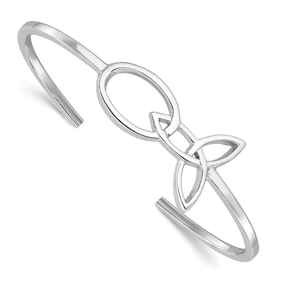 Sterling Silver Rhodium-plated Trinity Knot Cuff Bangle
