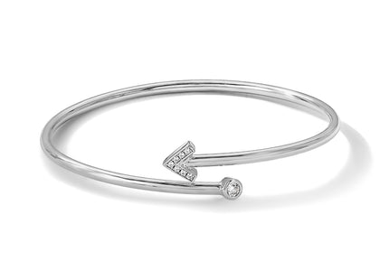 Sterling Silver Rhodium-plated CZ Arrow Flexible Cuff Bangle Bracelet