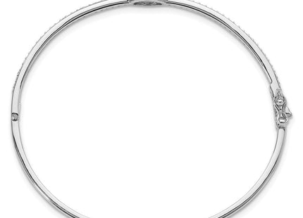 Sterling Silver Rhodium-plated Polished CZ Hinged Bangle Bracelet (Style QB1542)