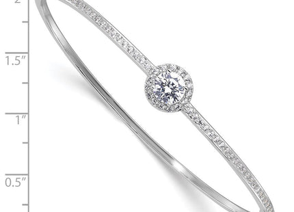 Sterling Silver Rhodium-plated Polished CZ Hinged Bangle Bracelet (Style QB1542)