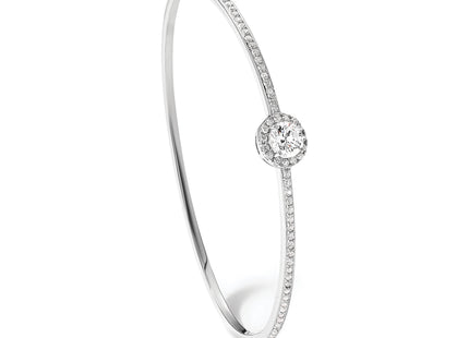 Sterling Silver Rhodium-plated Polished CZ Hinged Bangle Bracelet