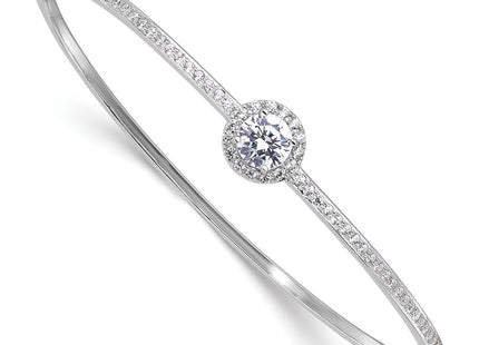 Sterling Silver Rhodium-plated Polished CZ Hinged Bangle Bracelet (Style QB1542)