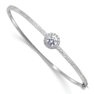 Sterling Silver Rhodium-plated Polished CZ Hinged Bangle Bracelet (Style QB1542)