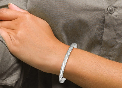 Sterling Silver Polished and Textured Twisted Cuff Bangle Bracelet