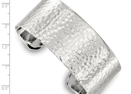 Sterling Silver Polished Flat Hammered Cuff Bangle (Style QB1564)
