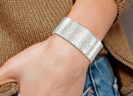 Sterling Silver Polished Flat Hammered Cuff Bangle