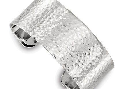 Sterling Silver Polished Flat Hammered Cuff Bangle (Style QB1564)