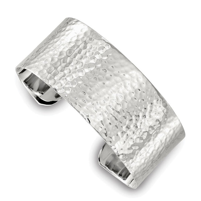 Sterling Silver Polished Flat Hammered Cuff Bangle