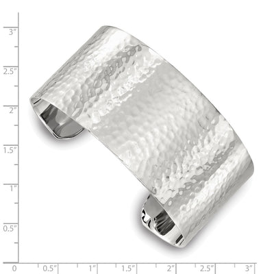 Sterling Silver Polished Flat Hammered Cuff Bangle