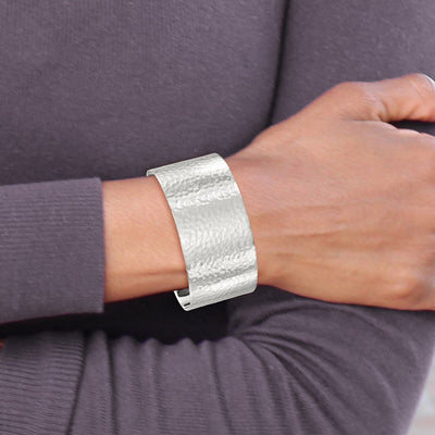 Sterling Silver Polished Flat Hammered Cuff Bangle