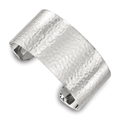 Sterling Silver Polished Flat Hammered Cuff Bangle