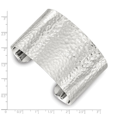 Sterling Silver Polished Flat Hammered Cuff Bangle
