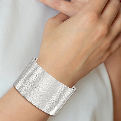 Sterling Silver Polished Flat Hammered Cuff Bangle