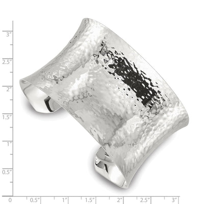 Sterling Silver Polished Concave Hammered Cuff Bangle