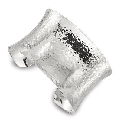Sterling Silver Polished Concave Hammered Cuff Bangle