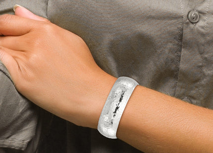 Sterling Silver Polished Domed Hammered Cuff Bangle
