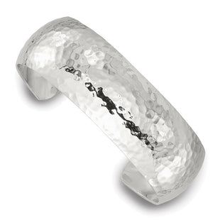 Sterling Silver Polished Domed Hammered Cuff Bangle (Style QB1571)