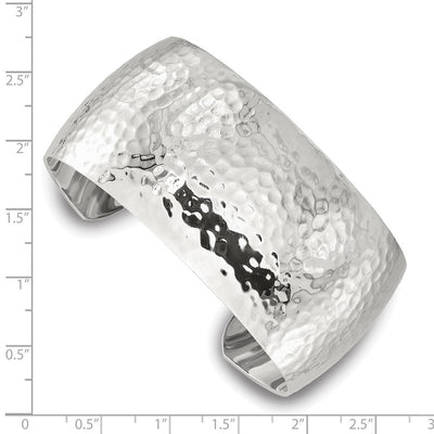 Sterling Silver Polished Domed Hammered Cuff Bangle