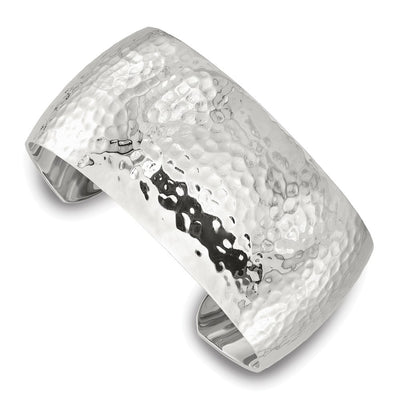 Sterling Silver Polished Domed Hammered Cuff Bangle
