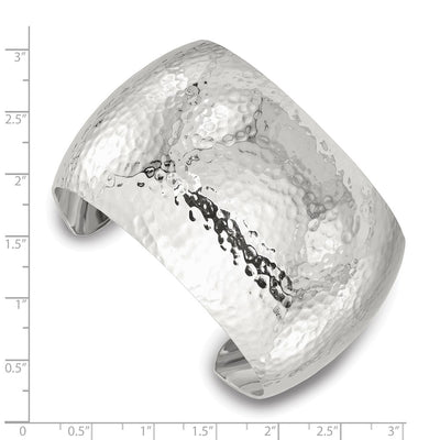 Sterling Silver Polished Domed Hammered Cuff Bangle