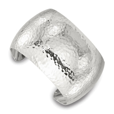 Sterling Silver Polished Domed Hammered Cuff Bangle