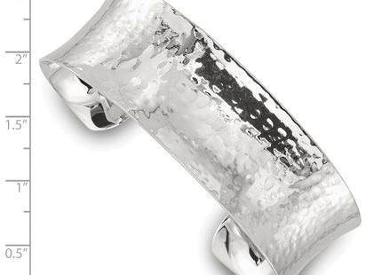 Sterling Silver Polished Concave Hammered Cuff Bangle (Style QB1578)
