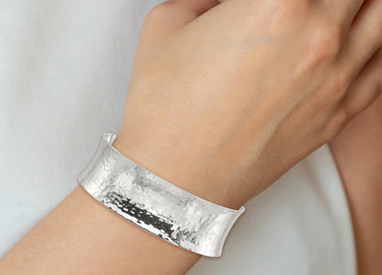 Sterling Silver Polished Concave Hammered Cuff Bangle