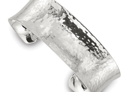 Sterling Silver Polished Concave Hammered Cuff Bangle (Style QB1578)
