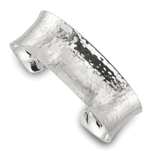 Sterling Silver Polished Concave Hammered Cuff Bangle (Style QB1578)