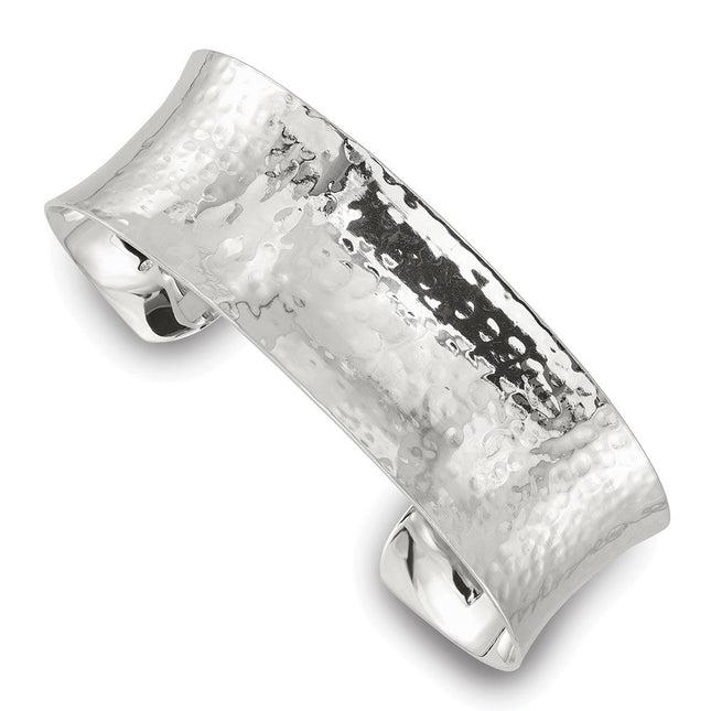 Sterling Silver Polished Concave Hammered Cuff Bangle