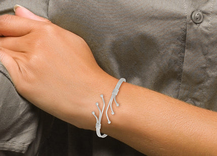 Sterling Silver Polished Twisted and Beaded Fancy Triple Band Cuff Bangle Bracelet